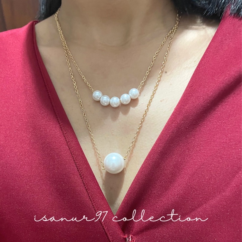 Double Layer Pearl Necklace | Kalung 2 Layer Mutiara Pearl Necklace Kalung Mutiara rantai multiLayer