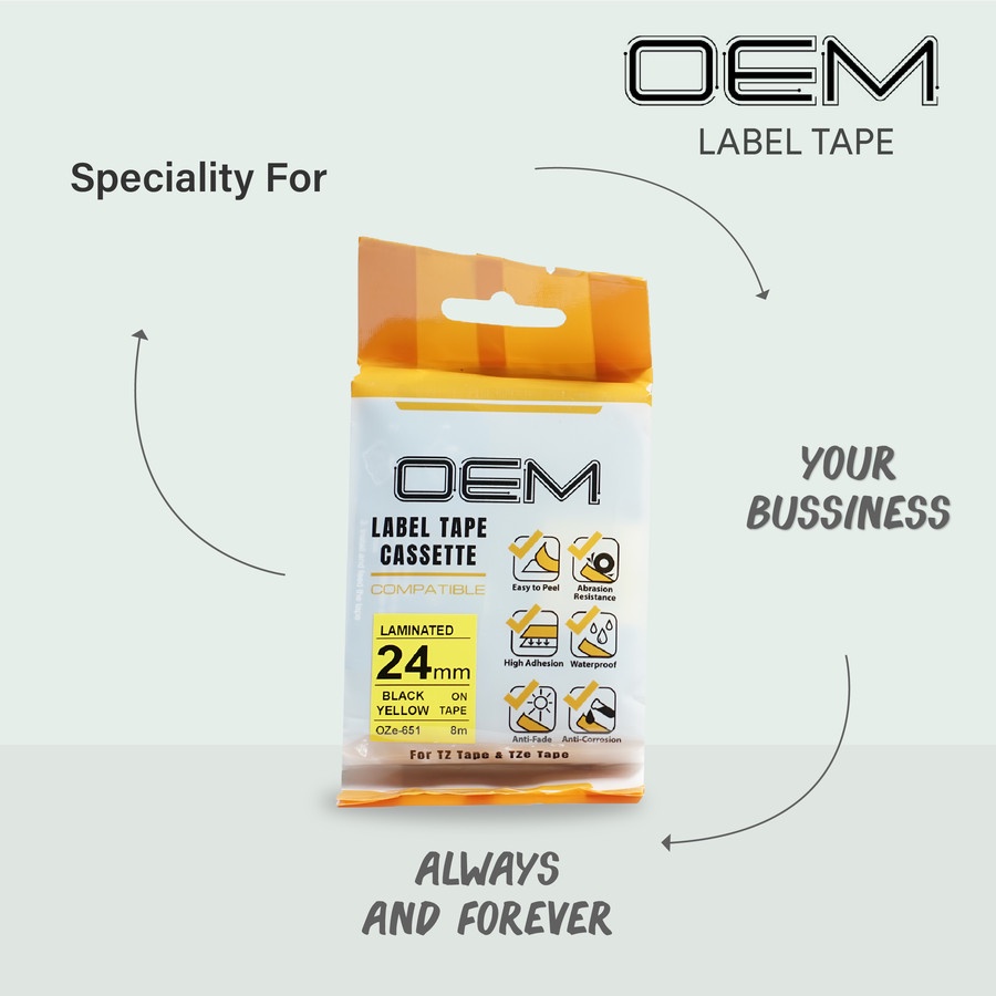 OEM OZe LABEL TAPE 24mm x 8m For Use On Brother Ptouch