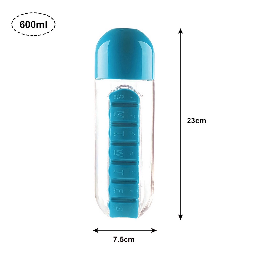 Creative Portable Two-in-One 600ml Sports Water Bottle With 7 Days Pill Box