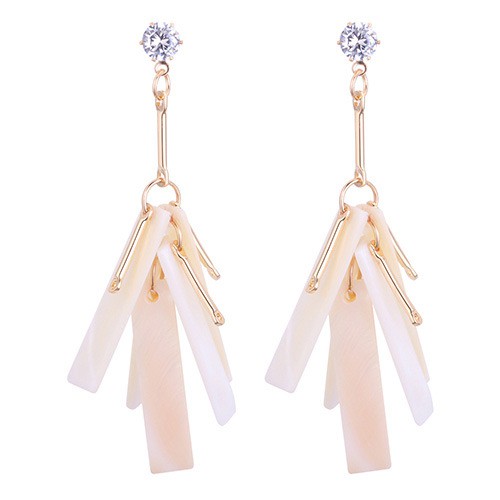 LRC Anting Tusuk Fashion Beige Square Shape Decorated Earrings