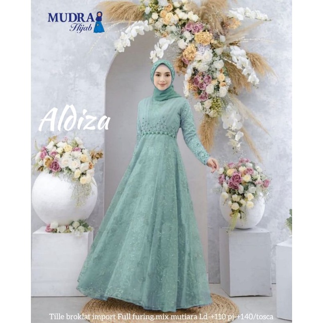 Aldiza Gamis  Tile Brokat  full furing mix mutiara