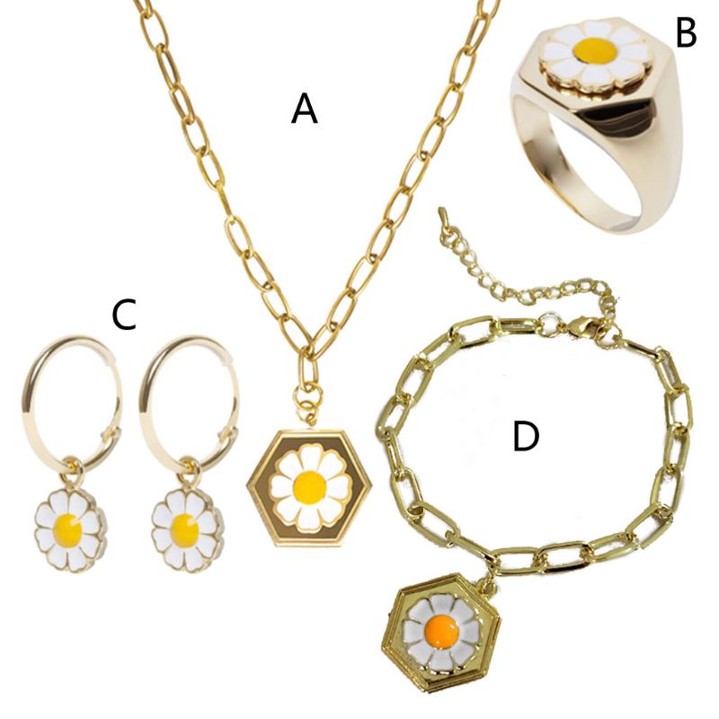 SIY  Coloful Daisy Flower Pendant Necklace Earrings Bracelet Jewelry Set for Women