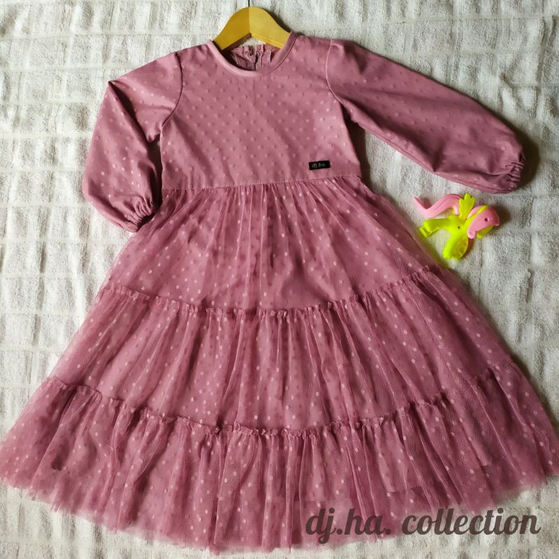 gamis anak pesta tile dot baju bayi tutu susun 3