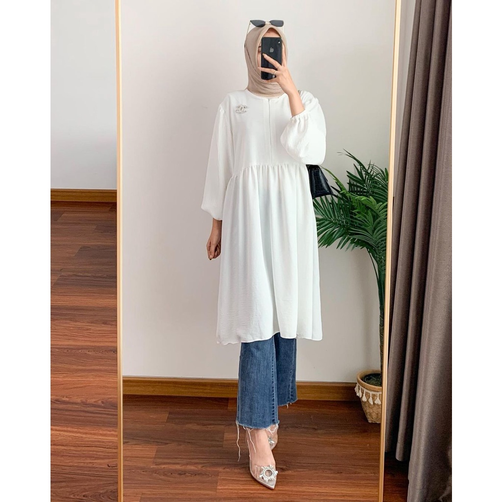 FARA LONG TUNIK CASUAL / ATASAN WANITA BAHAN ADEM CRINKLE / TUNIK TERBARU / ATASAN TUNIK TERMURAH / TUNIK POLOS