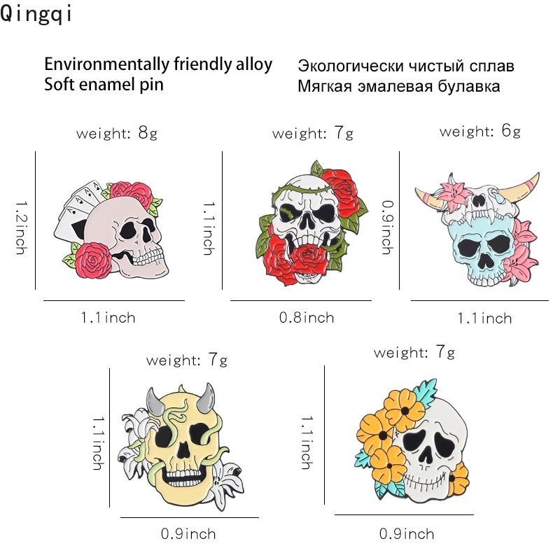 Bros Pin Enamel Bentuk Tengkorak Mawar Warna-Warni Gaya Gothic Untuk Anak