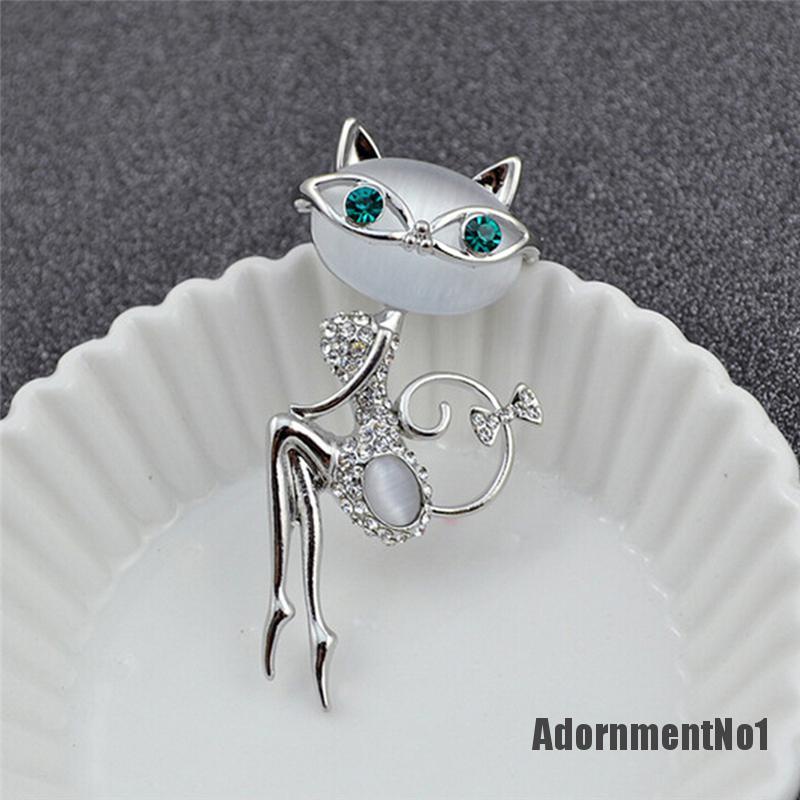 (Adornmentno1) Bros Pin Bentuk Kucing Aksen Opal Imitasi Untuk Wanita