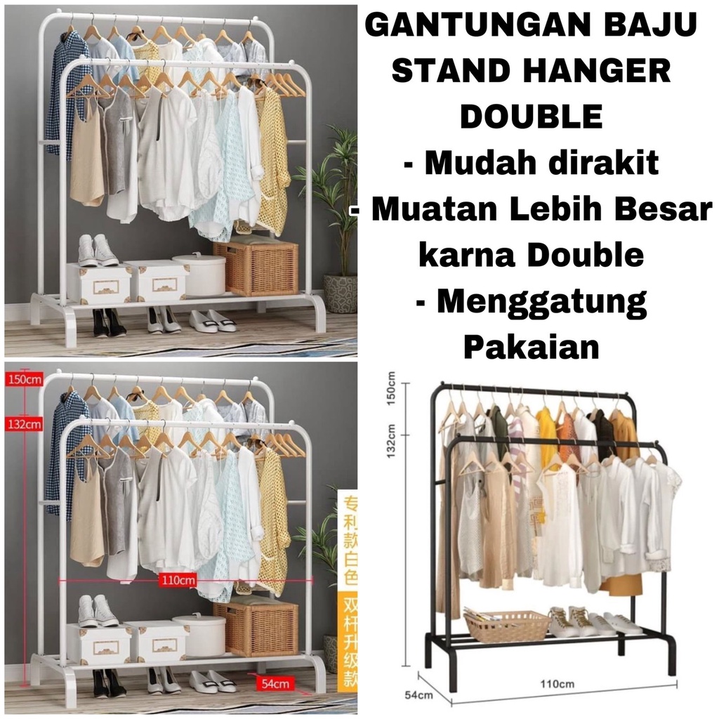 STAND HANGER DOUBLE MODEL GAWANG / GANTUNGAN BAJU DOUBLE FREE DUS VD