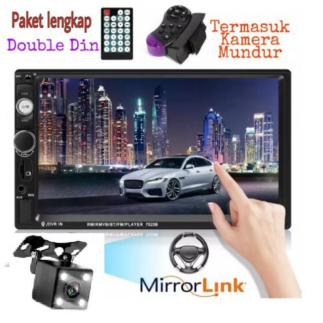 Paket Lengkap Tape Mobil Head Unit MirrorLink kamera mundur + Soket PNP + Framekit Toyota Daihatsu