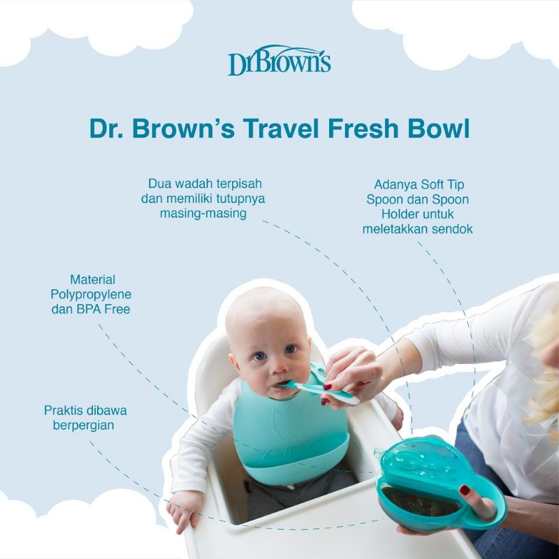 Dr.Brown's Travel Fresh Bowl and Snap In Spoon / Dr Browns Tempat Makan Bayi + Sendok / Dr Brown Kotak Makan Bayi Mangkok Makan Bayi Mpasi Traveling