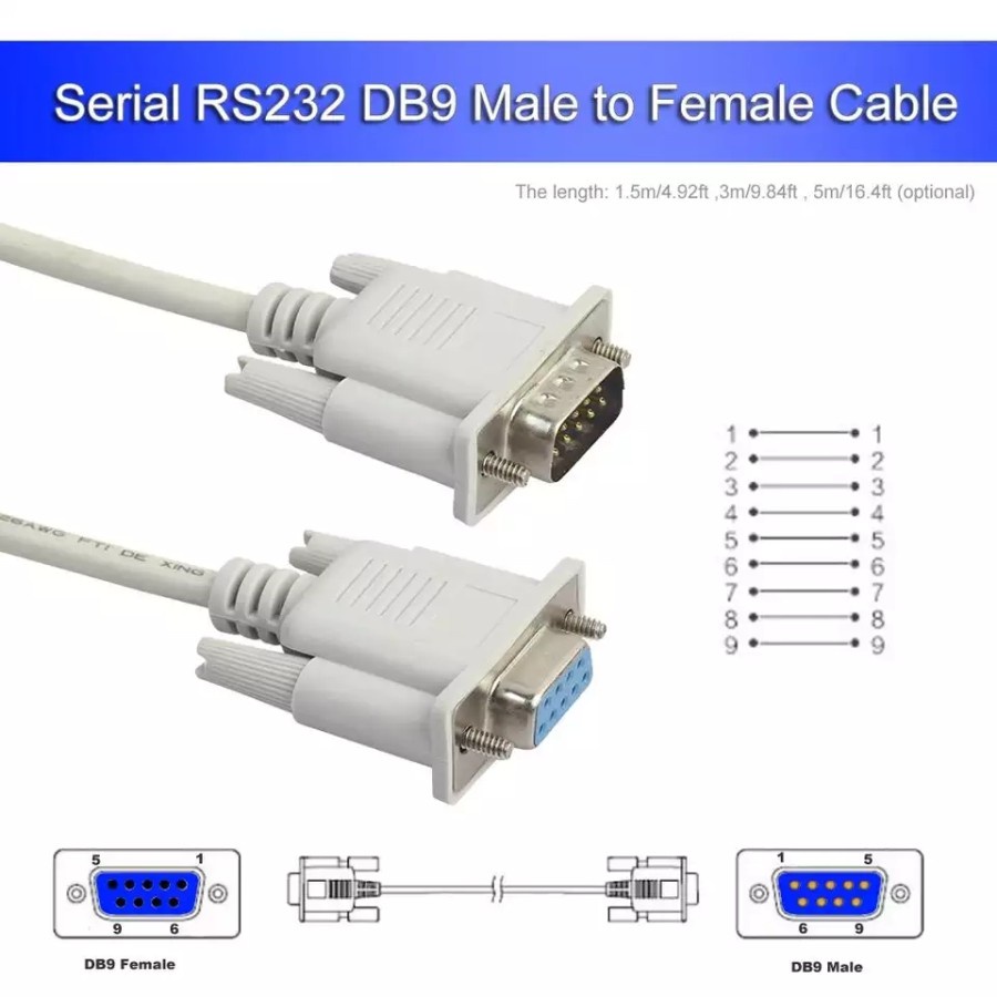 KABEL SERIAL DB9 (RS232) MALE TO FEMALE 1.5M / 1.5 M / 1.5 METER