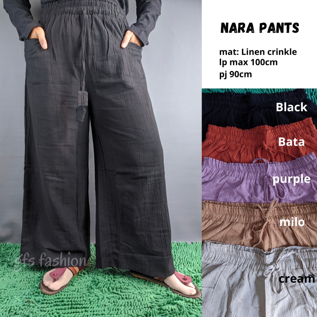 Nara Pants Celana Kulot Linen Crinkel Kekinian