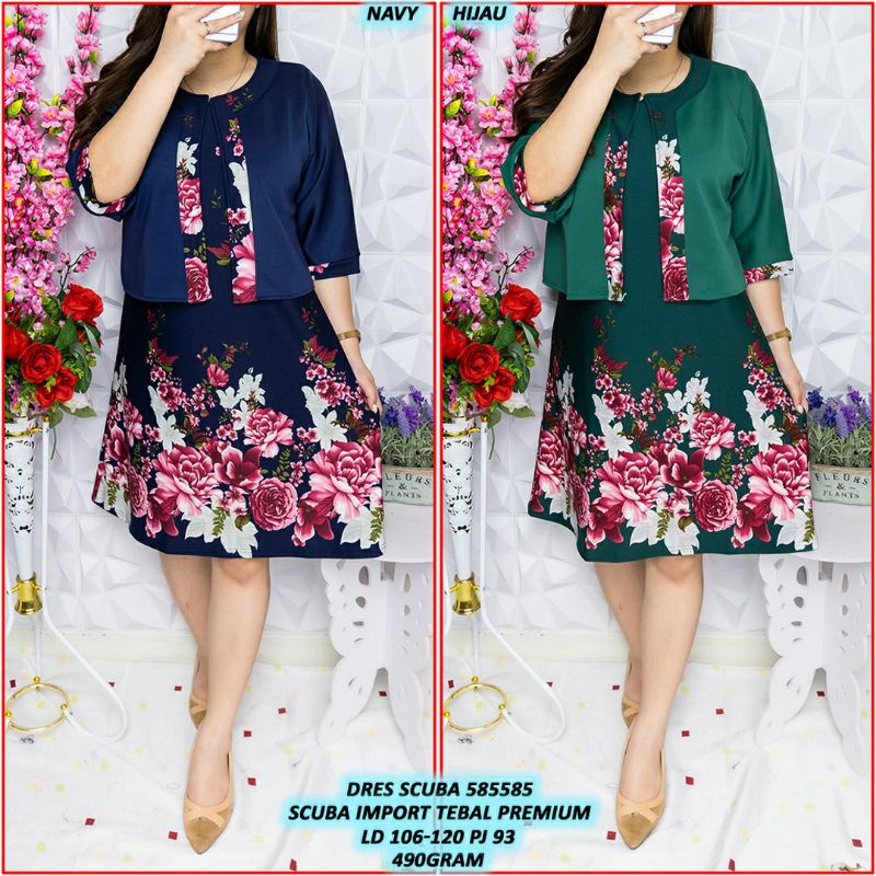 Jumbo dress wanita jumbo/dress scuba premium 585585/dress natal/dress gereja