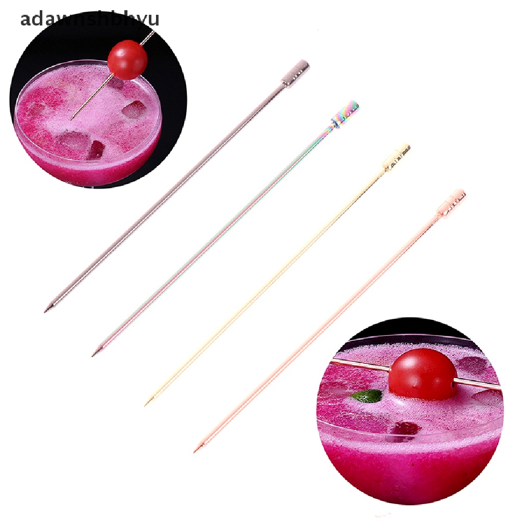 [adawnshbhyu] Stik Cocktail Stainless Steel Stik Buah Reusable Drink Picks Untuk Minuman