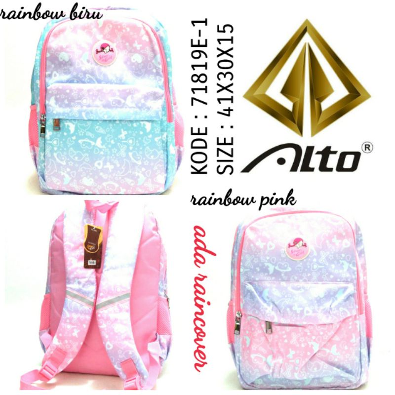 TERBARU TAS RANSEL SEKOLAH ANAK PEREMPUAN ALTO 71819E-1 ADA RAINCOVER WARNA RAINBOW PINK DAN RAINBOW BIRU