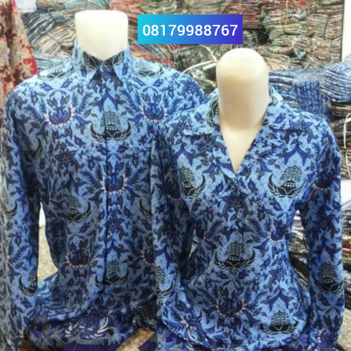 Baju Batik KORPRI SUTRA - Biru- M