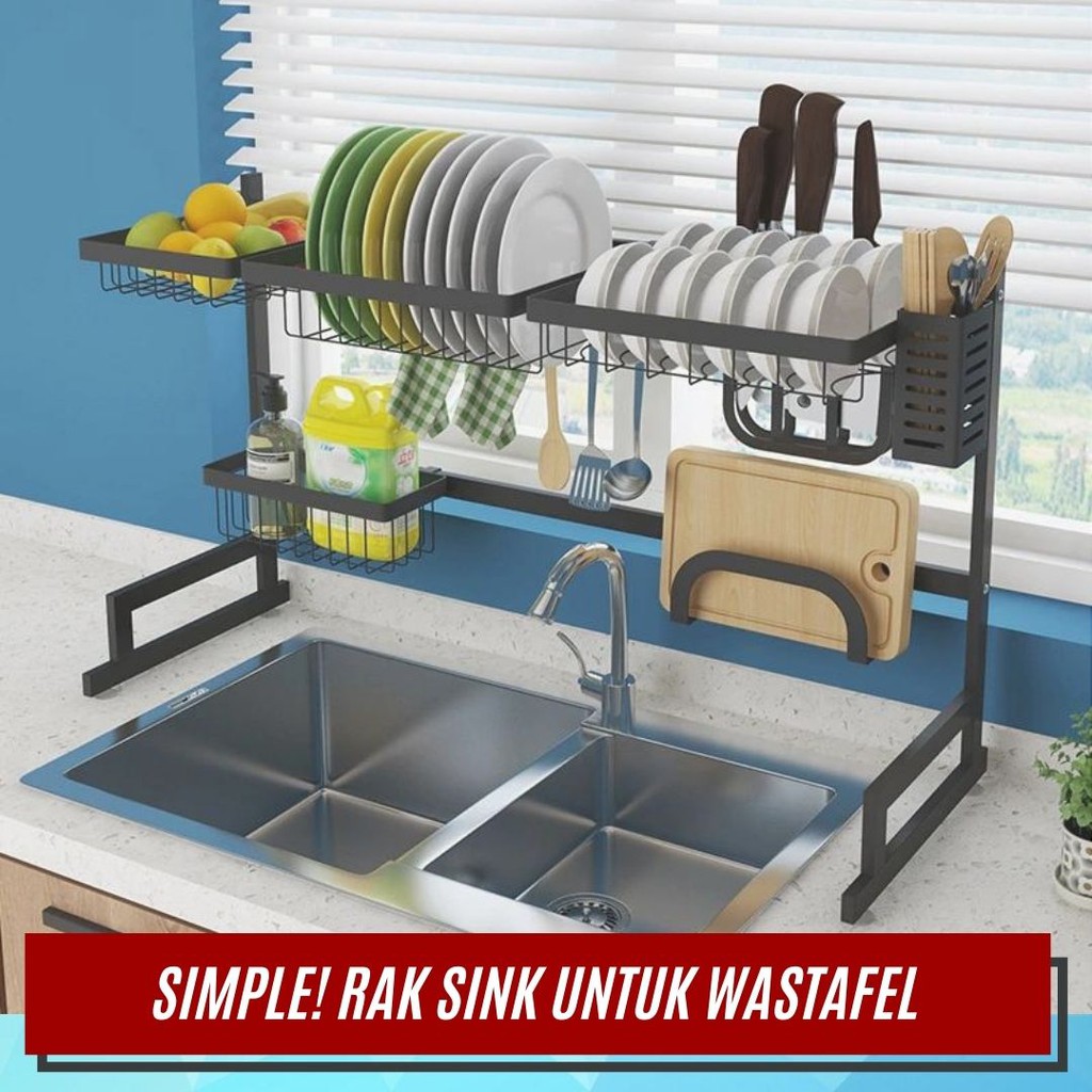 Rak Piring  Wastafel  Portable 2 Susun 85CM Rak Dapur Serbaguna