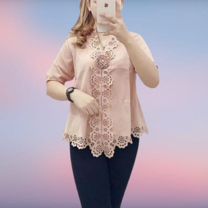 Promo Atasan  Kebaya Encim  Katun Laser Import Senada Terbaru Wanita Charlotta