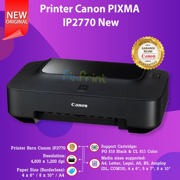 Printer Canon PIXMA iP2770 iP 2770 Tinta PG810 CL811 Print Only Printer IP2770 Cetak Resi Hitam Putih