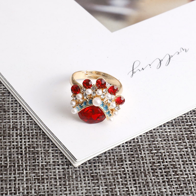 Cincin Desain Topeng Opera Cina Vintage Warna Merah Untuk Pasangan