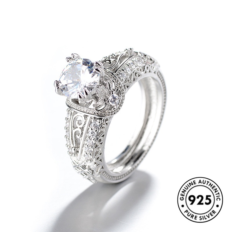 Cincin Sterling Silver 925 Model Hollow Hias Berlian Elegan Untuk Wanita