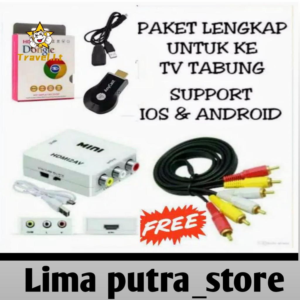 Kamera & DroneBAYAR DI TEMPAT Paket lengkap sambungan HP android k TV tabung (anycast dongle + hdm