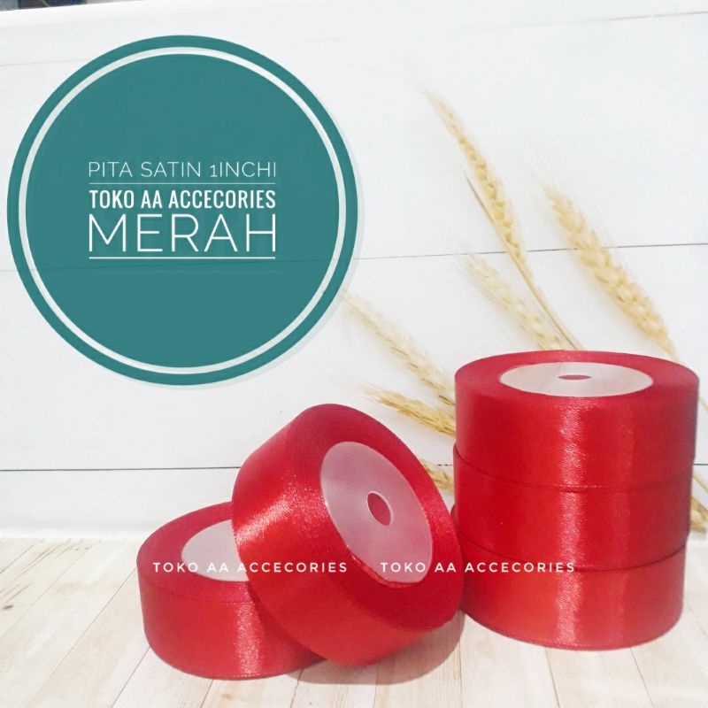 Pita satin MERAH termurah 2,5 cm per rol