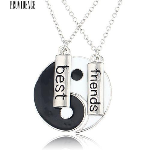 2 Pcs / Set Sahabat Tai Chi Yin Yang Diukir Bar Pendant Split Kalung Hadiah