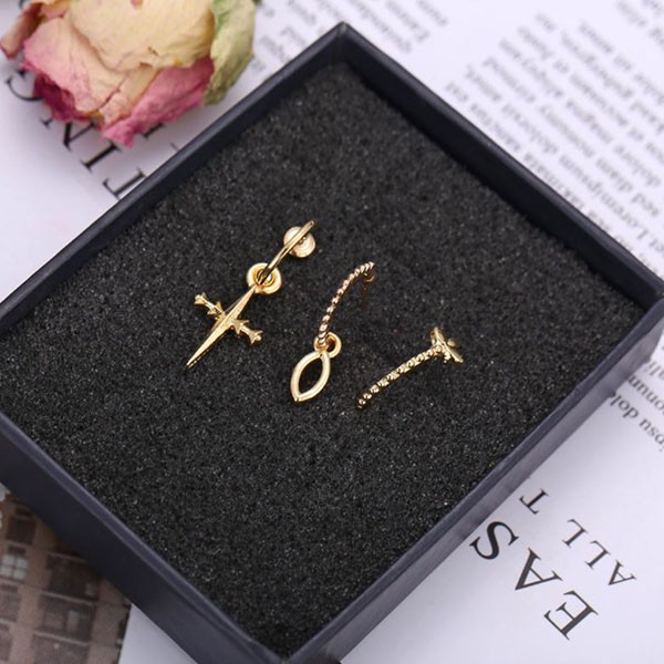 anting set 3 pcs retro set three piece golden earrings (3E4) jan248