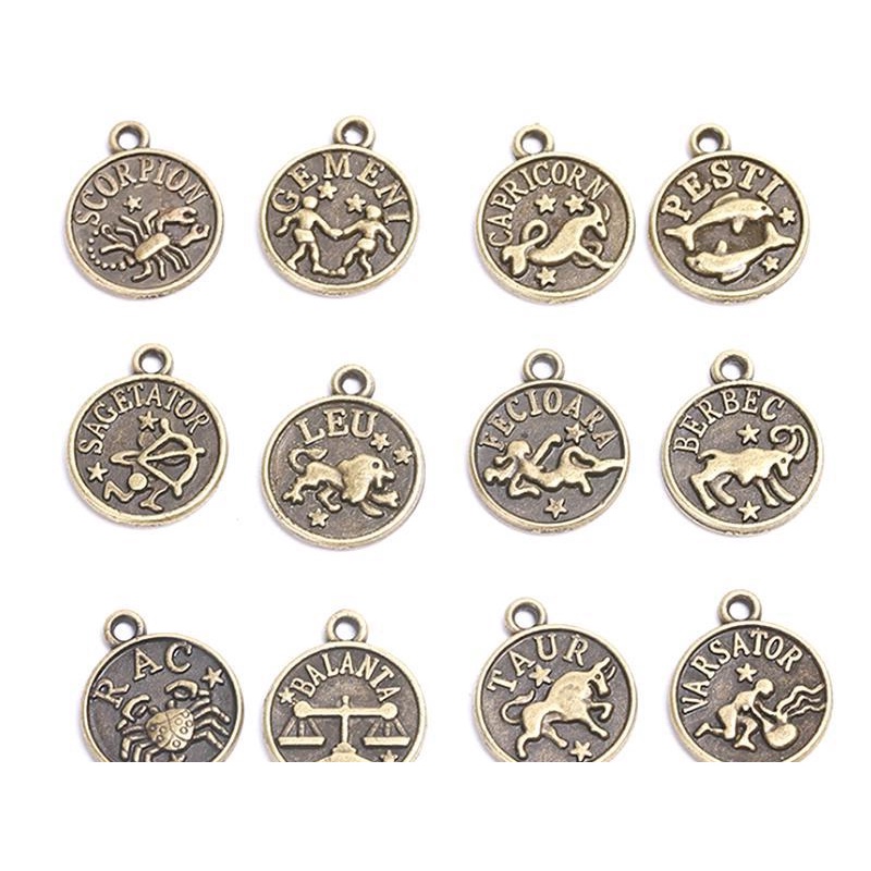 1Pcs Twelve Constellations Round Pendant Charm Zodiak