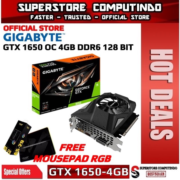 VGA Gigabyte GTX 1650 OC /GTX1650 OC 4GB DDR6 -128 BIT GV-N1656OC-4GD