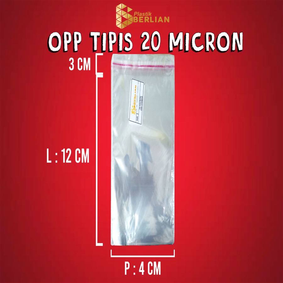 

4 x 12 cm Plastik OPP TIPIS (100 lbr) (lem/seal)