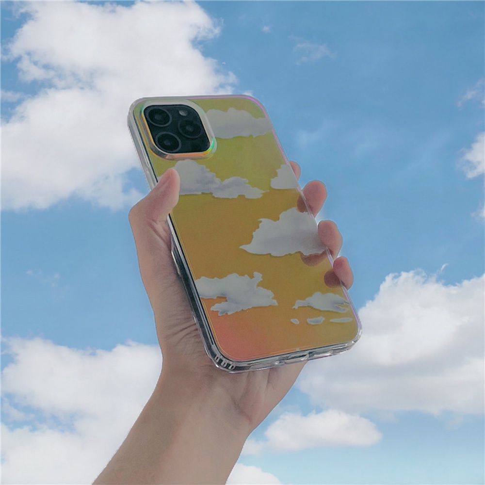 【COD Tangding】IPhone11/11pro/12/12pro Transparent Laser Rainbow Gradient Cloud Pattern Soft Protect Phone Case Cover