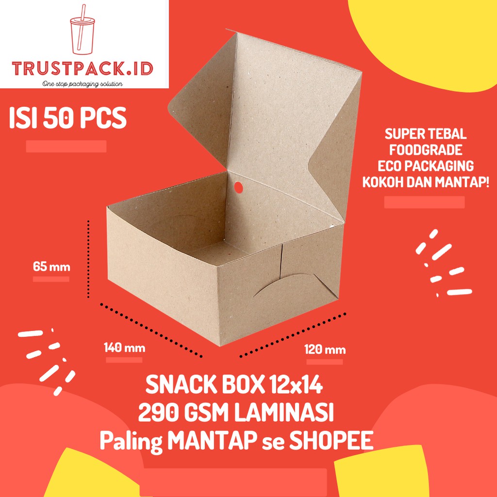 DUS KUE 12X14 KRAFT / KOTAK KARDUS KUE / DUS SNACK /SNACK BOX LAMINASI