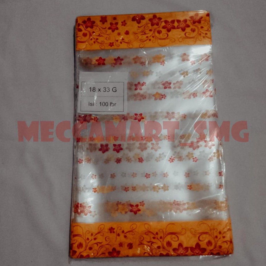 

PLASTIK DUDUK OPP MOTIF BUNGA UKURAN 18 x 33 / PLASTIK JAJAN LEBARAN ( ISI 100 PCS )