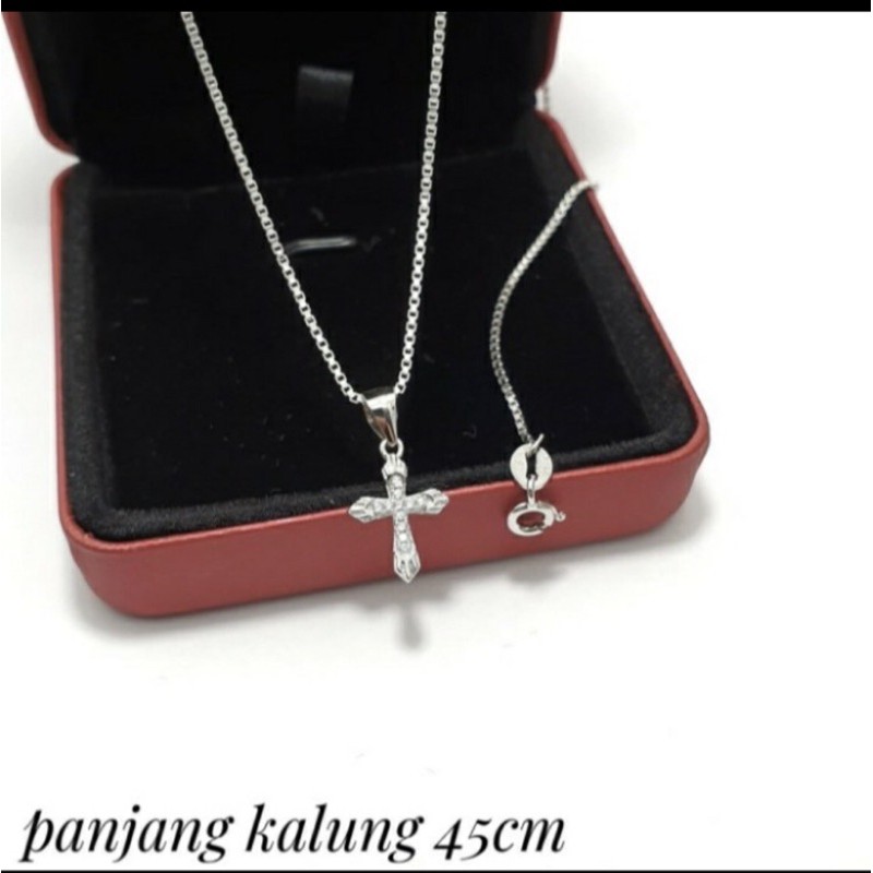 Kalung liontin salib kecil kalung salib perak 925 lapis emas putih S320