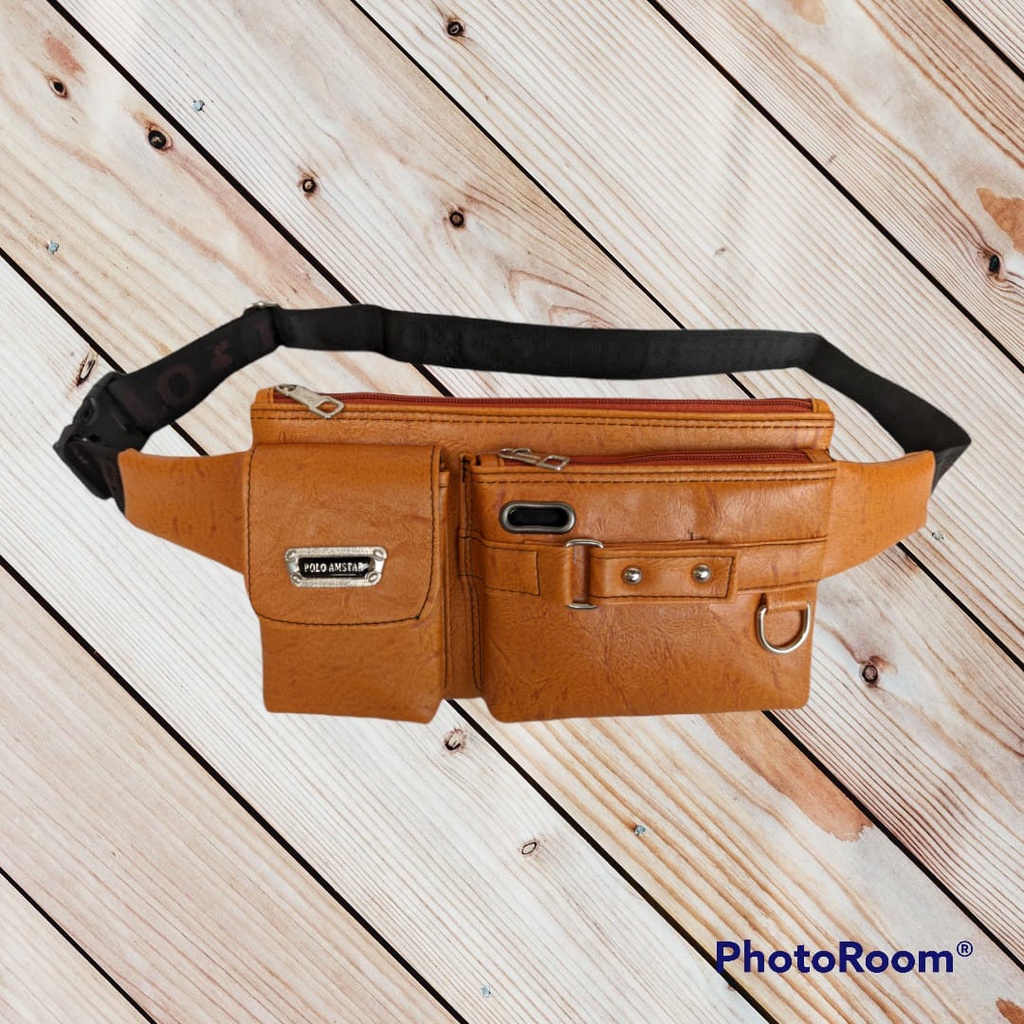 Waist Bag Pria Bahan Kulit PU Leather Premium Import POLO AMSTAR Tas Pinggang Tas Selempang Terbaru