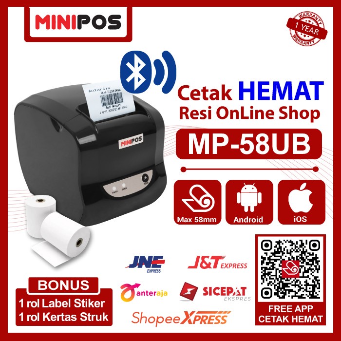 Printer Thermal USB Bluetooth Desktop 58mm Cetak HEMAT Stiker Resi OlShop Murah Rp. 35,-/resi