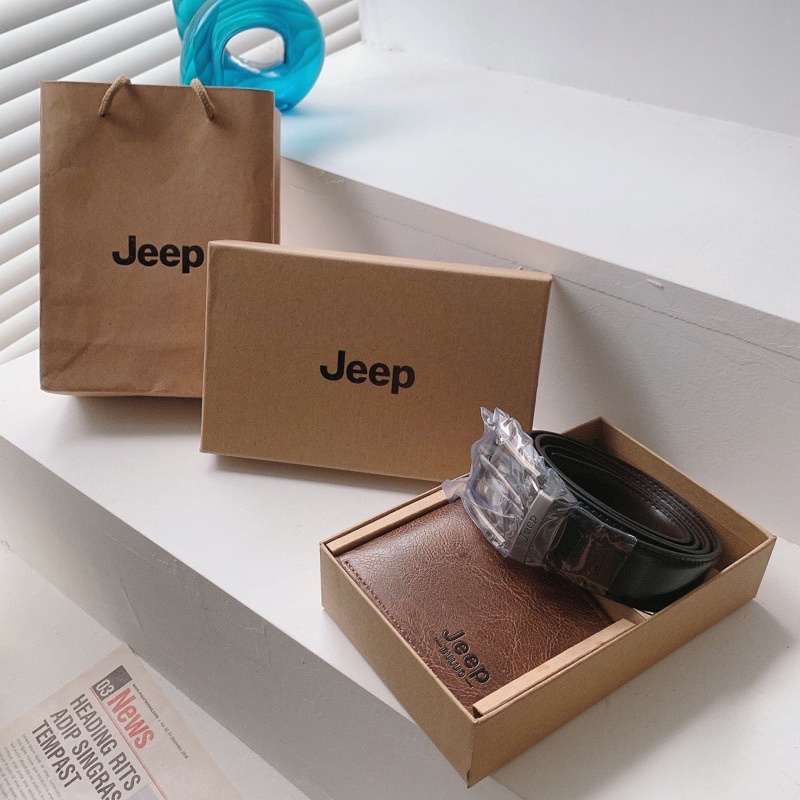 JEEP WALLET &amp; BELT SET PACKAGE / DOMPET PRIA JEEP / IKAT PINGGANG PRIA JEEP