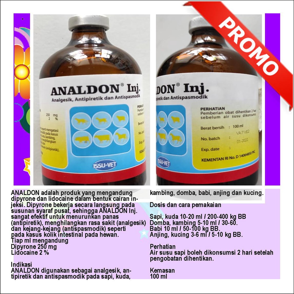 Obat ANALDON 100 ml (analgesik antipiretik, anti nyeri dan demam)  Untuk Hewan, Obat menghilangkan r