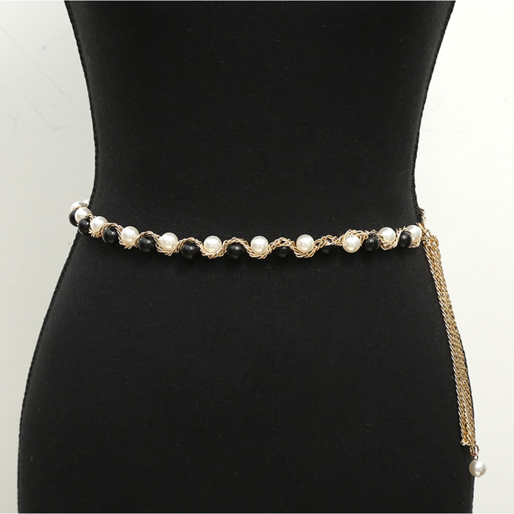 Ikat Pinggang Rantai Wanita MUTIARA RUMBAI  Korean Fashion Style  Women Pearl Belt Gasper Cewe Sabuk Elastis