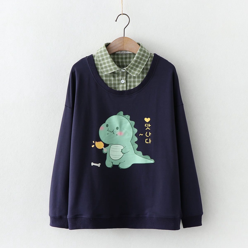 SWEATER WANITA OVERSIZE ADORABLE FAT DINO // CREWNECK WANITA LUCU SIZE M TO XXL FLEECE TEBAL KECE TERBARU,