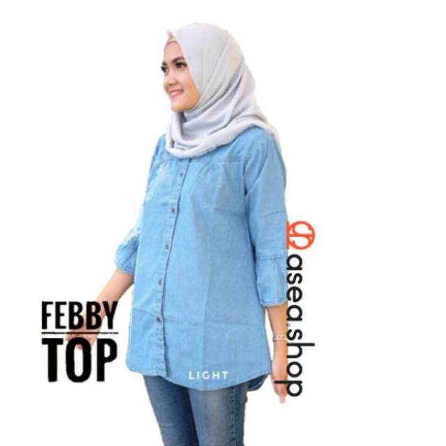 ASEA Atasan Wanita Blouse Jeans - Kemeja Tunik Denim Febby Top