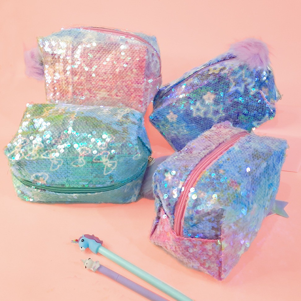 

Scoop Tempat Pensil / Pencil Case pencil holo sequin manik/pencil case pom pom F9104