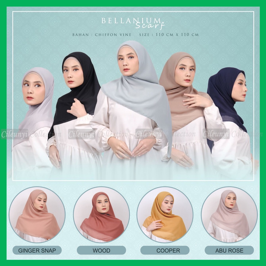 Jilbab Bellanium Scraft Ori Segi Empat Chiffon Vine