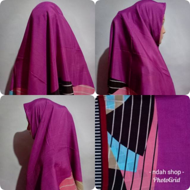 Kerudung segi empat syar'i noor azara Turkey syar'i warna ungu motif pinggir