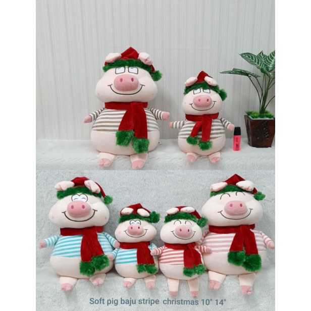 Boneka Pig Strip Chrismas Size 10&quot;/28cm/hiasan natal/kado natal/Boneka Natal