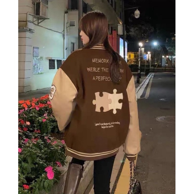 Achook Jaket Baseball Wanita Oversize Size M.L.XL | Jaket Varsity Baseball Wanita Oversize | Jaket Korean Style-6