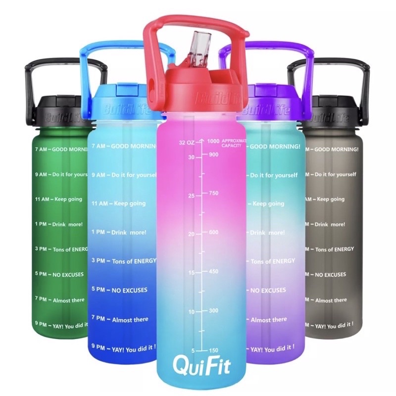 QuiFit ORIGINAL Botol Minum Penanda Waktu / Botol Waktu / FREE SIKAT BOTOL