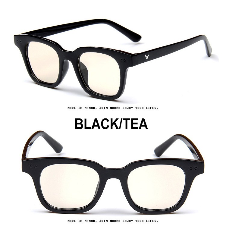 【Ready Stock】 Kacamata Bingkai Retro Persegi Kecil Wanita/Pria Dengan Lensa Warna-warni-BLACK/TEA
