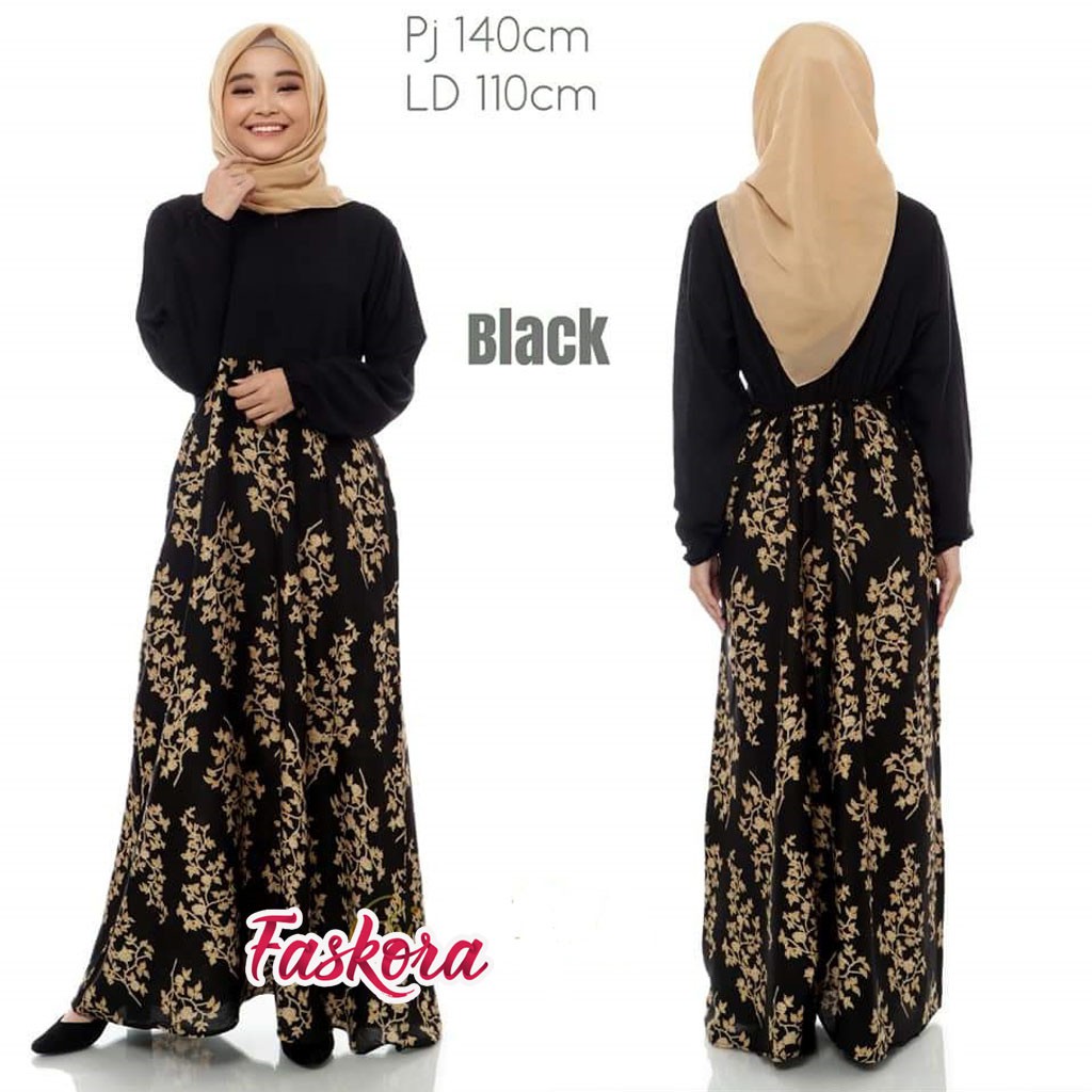 Gamis Jumbo Polos Terbaru / Gamis Motif Bunga Kecil Warna Hitam / Gamis Wanita Dewasa Kekinian